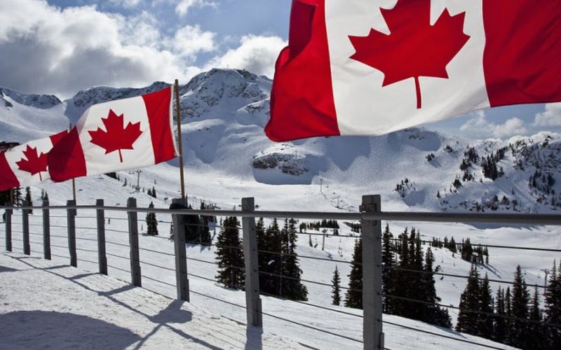 Canadian flags, Whistler, BC, Canada
